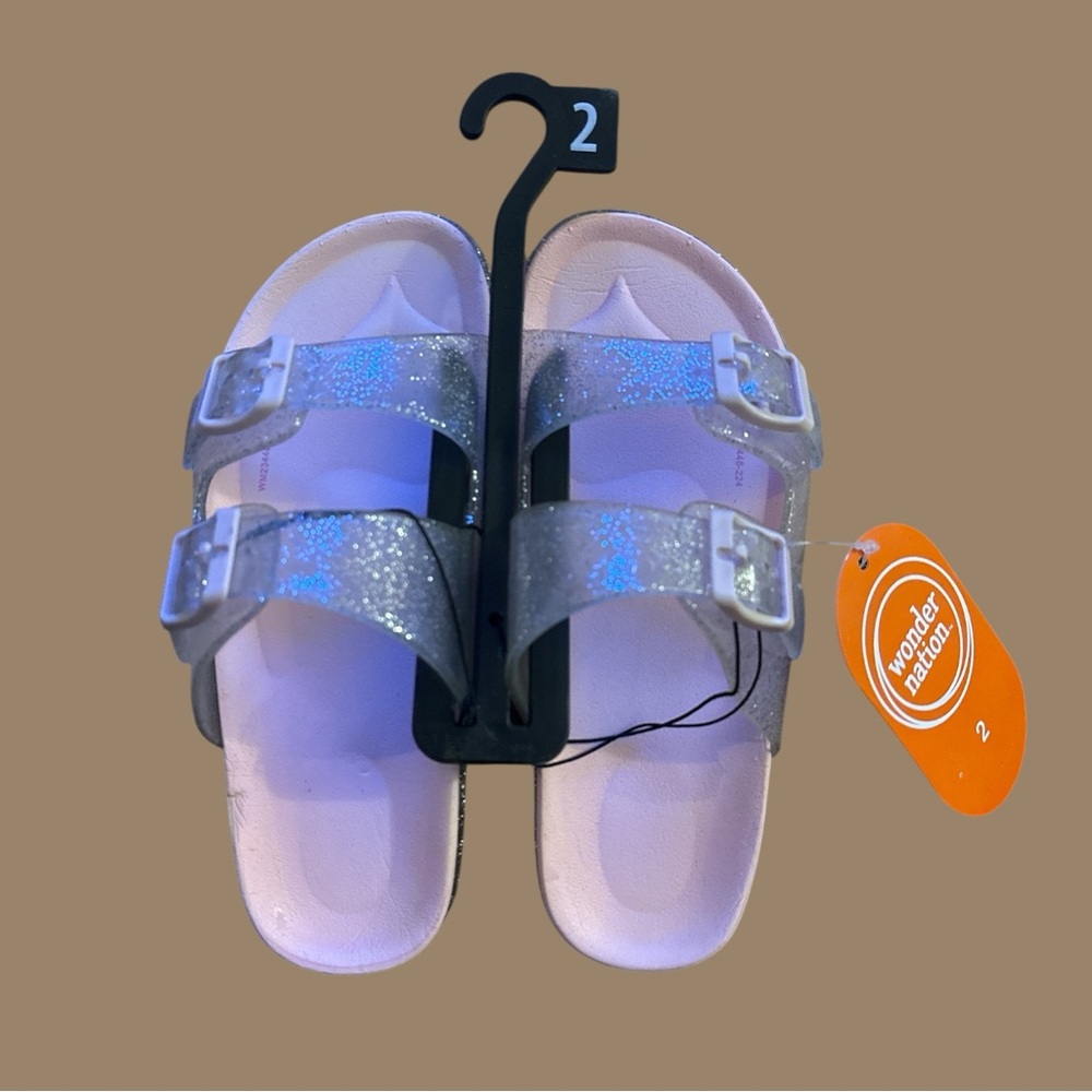 Wonder Nation Kids Sparkly Buckle Sandals - Silver